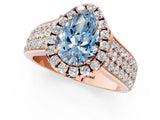 Rose gold Fancy Blue Pear  Halo Round Diamond Pave Band with Prong Setting 1