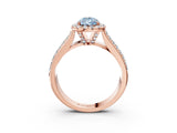 Rose gold Fancy Blue Pear  Halo Round Diamond Pave Band with Prong Setting 3