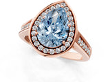 Rose gold Fancy Blue Pear  Halo Solitaire Diamond Ring with Pave Band and Bezel Setting_51