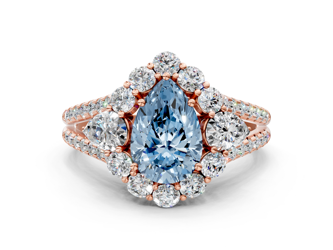 Rose gold Fancy Blue Pear  Halo Split Shank Diamond Engagement Ring with Prong Setting_20