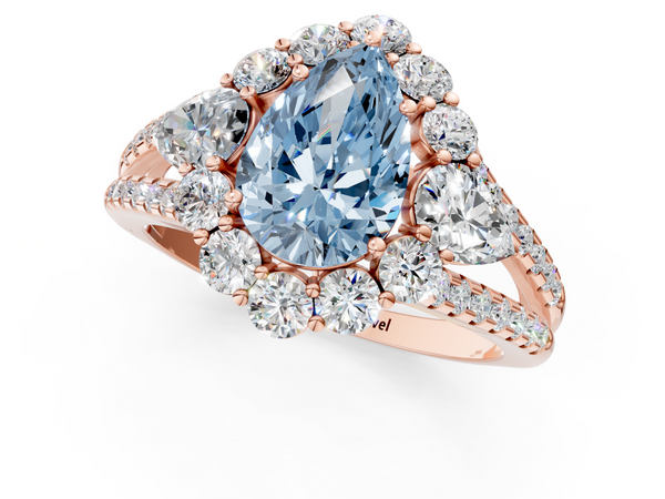 Rose gold Fancy Blue Pear  Halo Split Shank Diamond Engagement Ring with Prong Setting