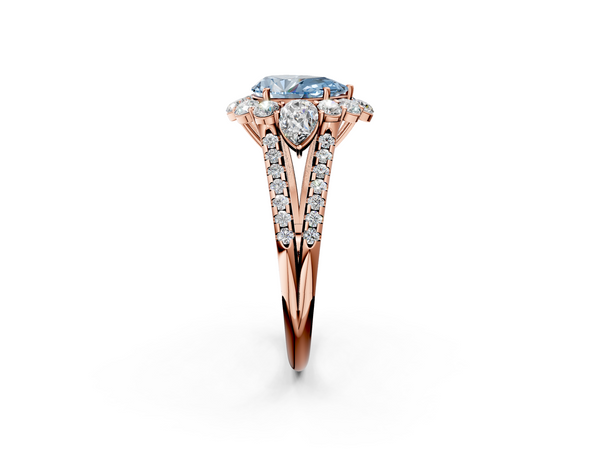 Rose gold Fancy Blue Pear  Halo Split Shank Diamond Engagement Ring with Prong Setting