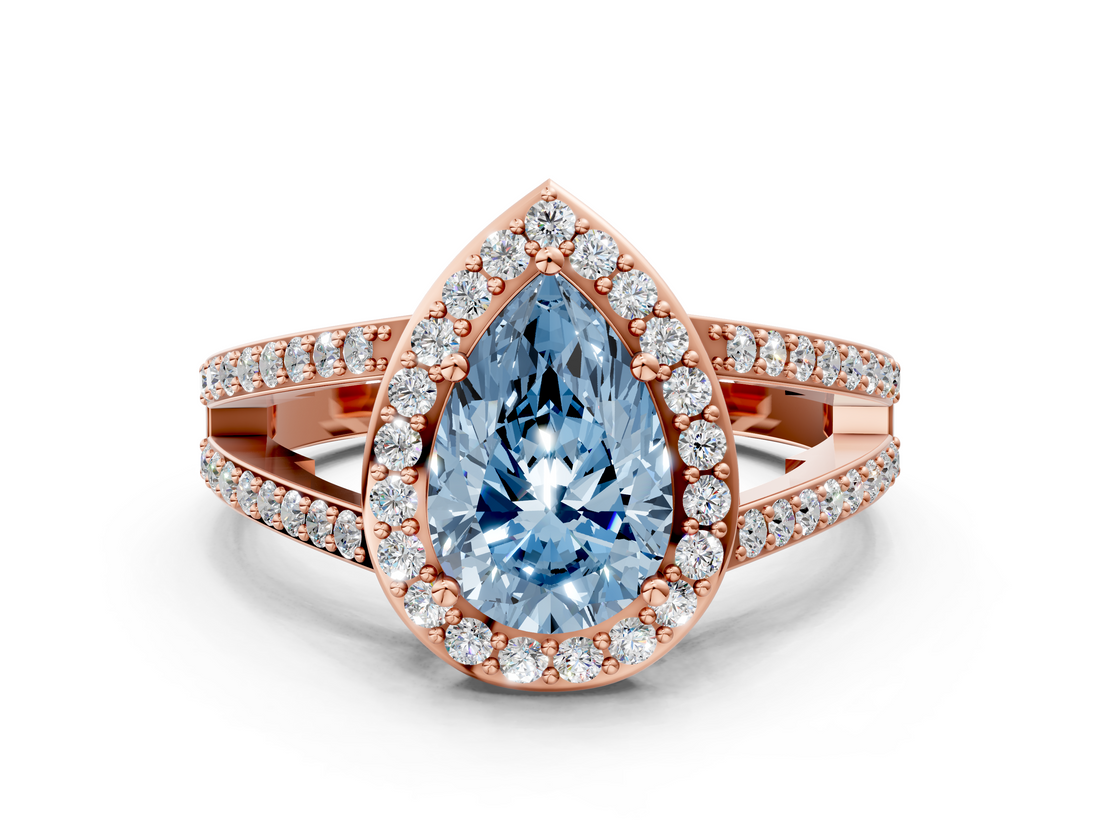 Rose gold Fancy Blue Pear  Halo Split Shank Diamond Ring with Four-Prong Setting_32