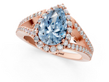 Rose gold Fancy Blue Pear  Halo Split Shank Diamond Ring with Prong Setting_21