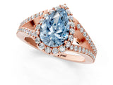 Rose gold Fancy Blue Pear  Halo Split Shank Pave Diamond Ring with Four-Prong Setting_49