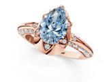 Rose gold Fancy Blue Pear  Halo Split Shank Pave Diamond Ring with Petal Prong Setting_21
