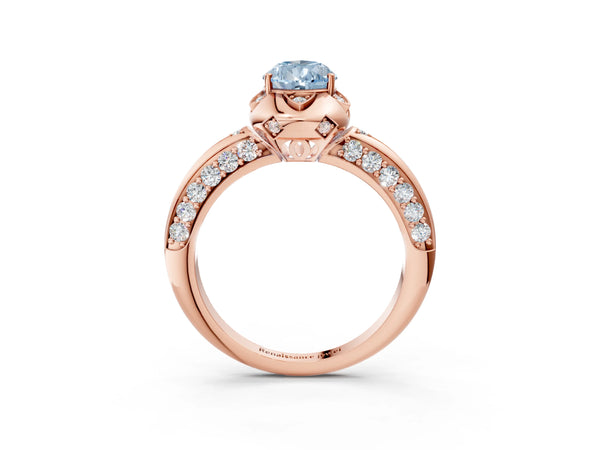 Rose gold Fancy Blue Pear  Halo Split Shank Pave Diamond Ring with Petal Prong Setting