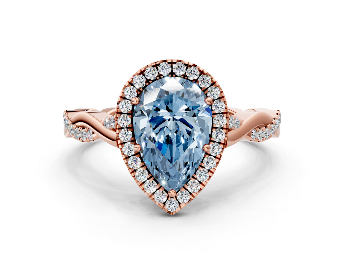 Rose gold Fancy Blue Pear  Halo Twist Band Solitaire Ring_19