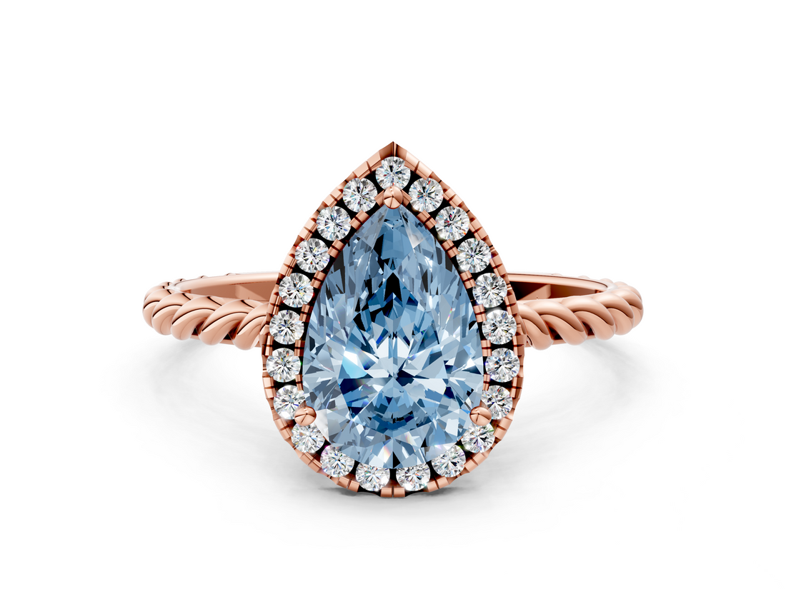 Rose gold Fancy Blue Pear  Halo Twisted Band Four-Prong Diamond Ring_20