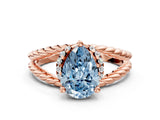 Rose gold Fancy Blue Pear  Halo Twisted Band Four-Prong Ring_32