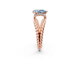 Rose gold Fancy Blue Pear  Halo Twisted Band Four-Prong Ring_34