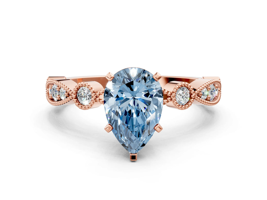 Rose gold Fancy Blue Pear  Milgrain Bezel Diamond Engagement Ring with Solitaire Prong Setting_138
