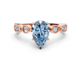 Rose gold Fancy Blue Pear  Milgrain Bezel Diamond Engagement Ring with Solitaire Prong Setting_138