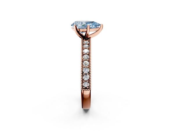 Rose gold Fancy Blue Pear Cut Diamond Milgrain Pavé Engagement Ring with Four-Prong Setting