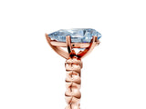 Rose gold Fancy Blue Pear  Solitaire Beaded Band Prong Setting Ring 5
