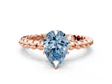 Rose gold Fancy Blue Pear  Solitaire Beaded Band Prong Setting Ring