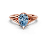 Rose gold Fancy Blue Pear  Solitaire Beaded Band Six-Prong Setting