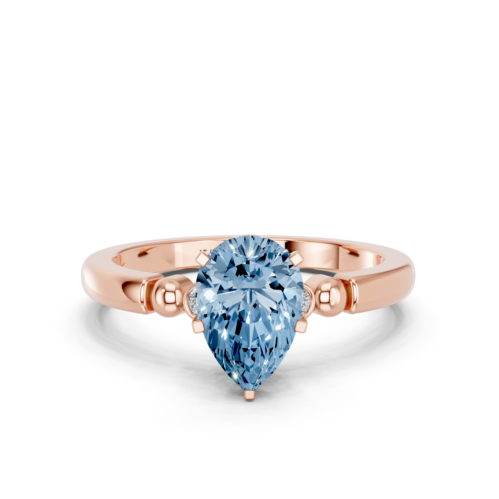 Rose gold Fancy Blue Pear  Solitaire Beaded Band with Four-Prong Setting_11