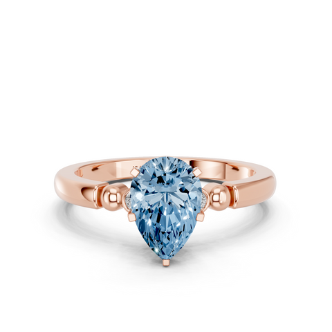 Rose gold Fancy Blue Pear  Solitaire Beaded Band with Four-Prong Setting_11
