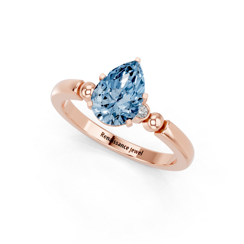 Rose gold Fancy Blue Pear  Solitaire Beaded Band with Four-Prong Setting_3