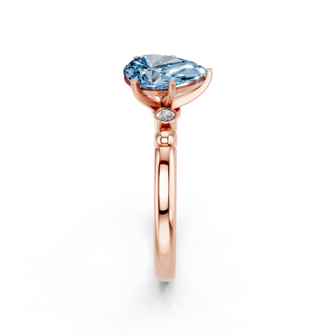 Rose gold Fancy Blue Pear  Solitaire Beaded Band with Four-Prong Setting_4