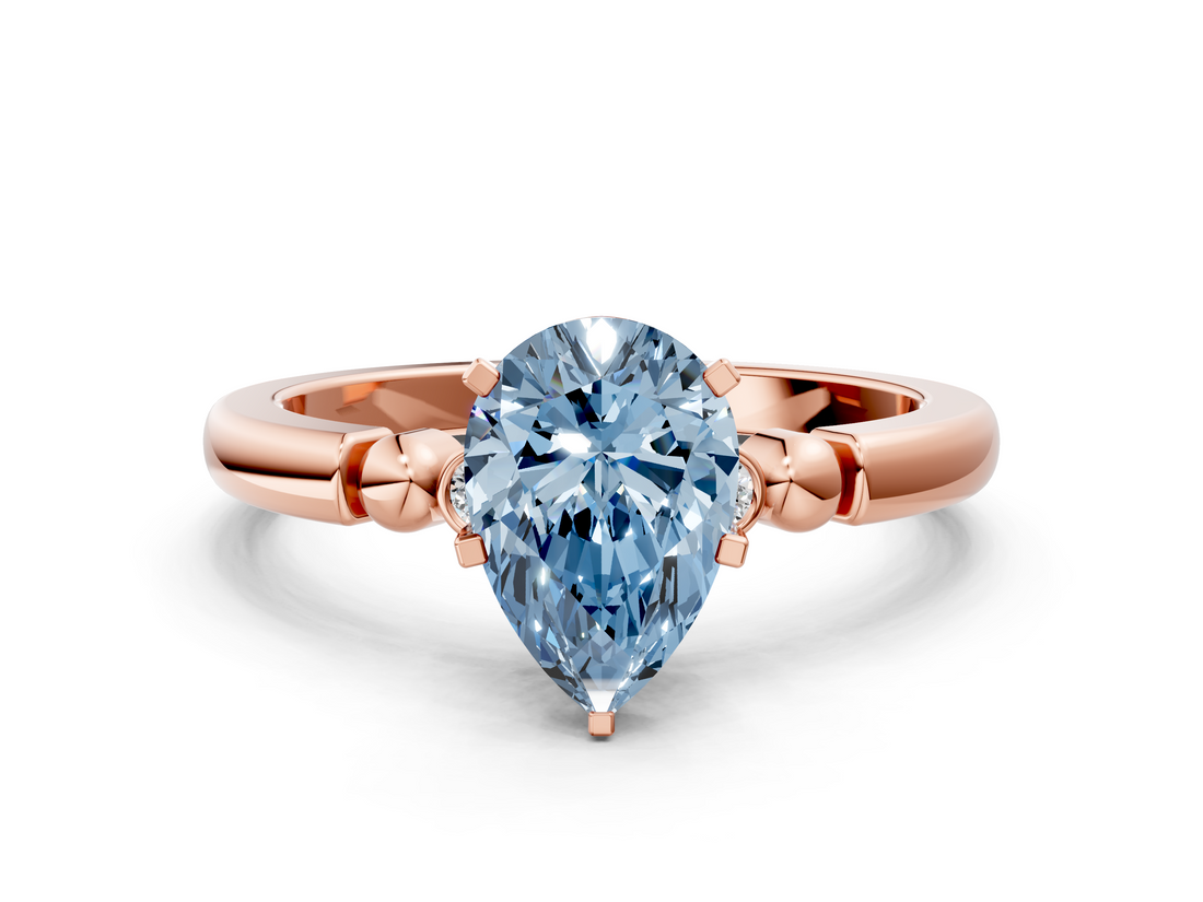Rose gold Fancy Blue Pear  Solitaire Beaded Band with Four-Prong Setting_59