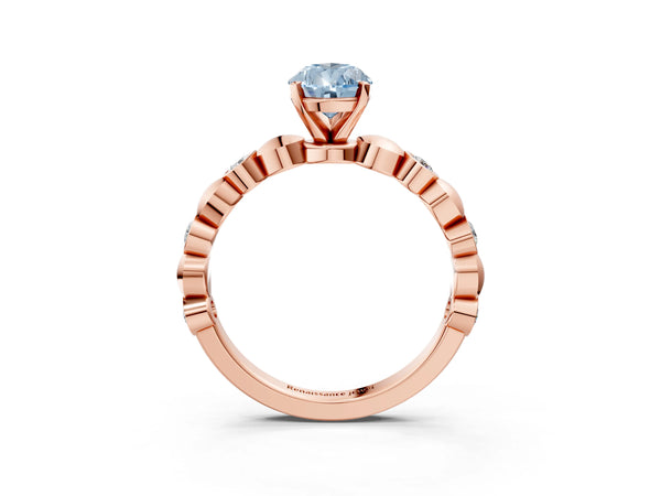 Rose gold Fancy Blue Pear  Solitaire Bezel-Set Diamond Ring with Beaded Band and Four-Prong Setting