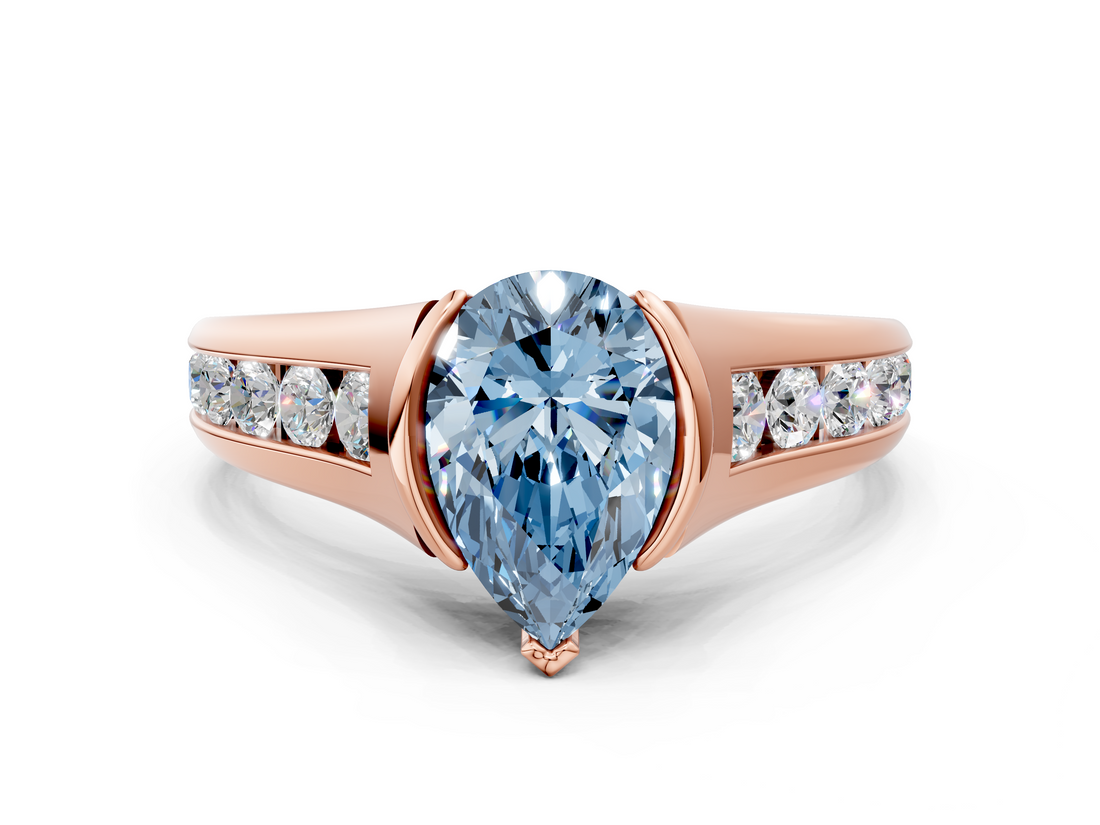Rose gold Fancy Blue Pear  Solitaire Bezel-Set Diamond Ring with Channel-Set Band_36