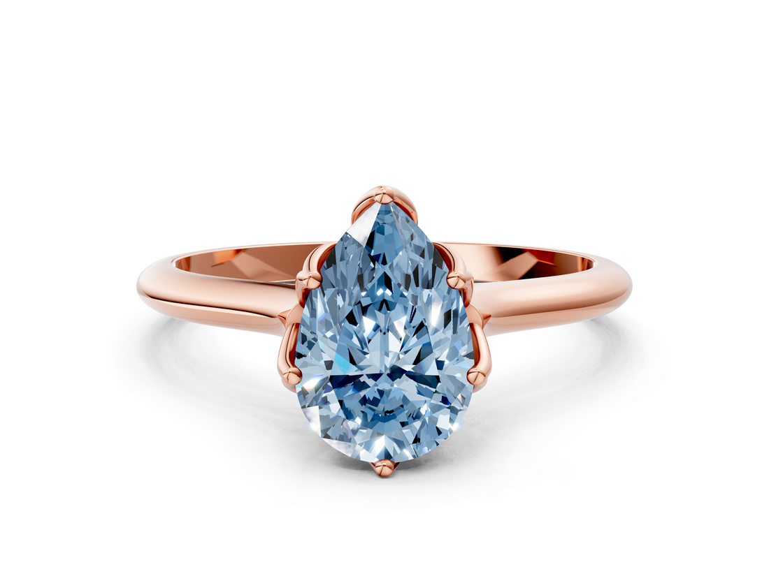 Rose gold Fancy Blue Pear  Solitaire Cathedral Diamond Ring with Six-Prong Setting_17