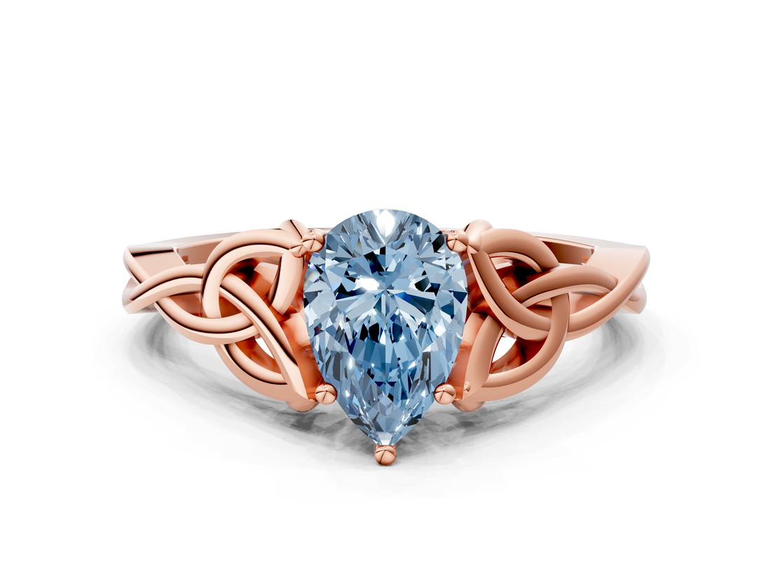 Rose gold Fancy Blue Pear  Solitaire Celtic Knot Engagement Ring with Four-Prong Setting_61