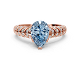 Rose gold Fancy Blue Pear  Solitaire Chevron Pave Diamond Engagement Ring with Six-Prong Setting_3