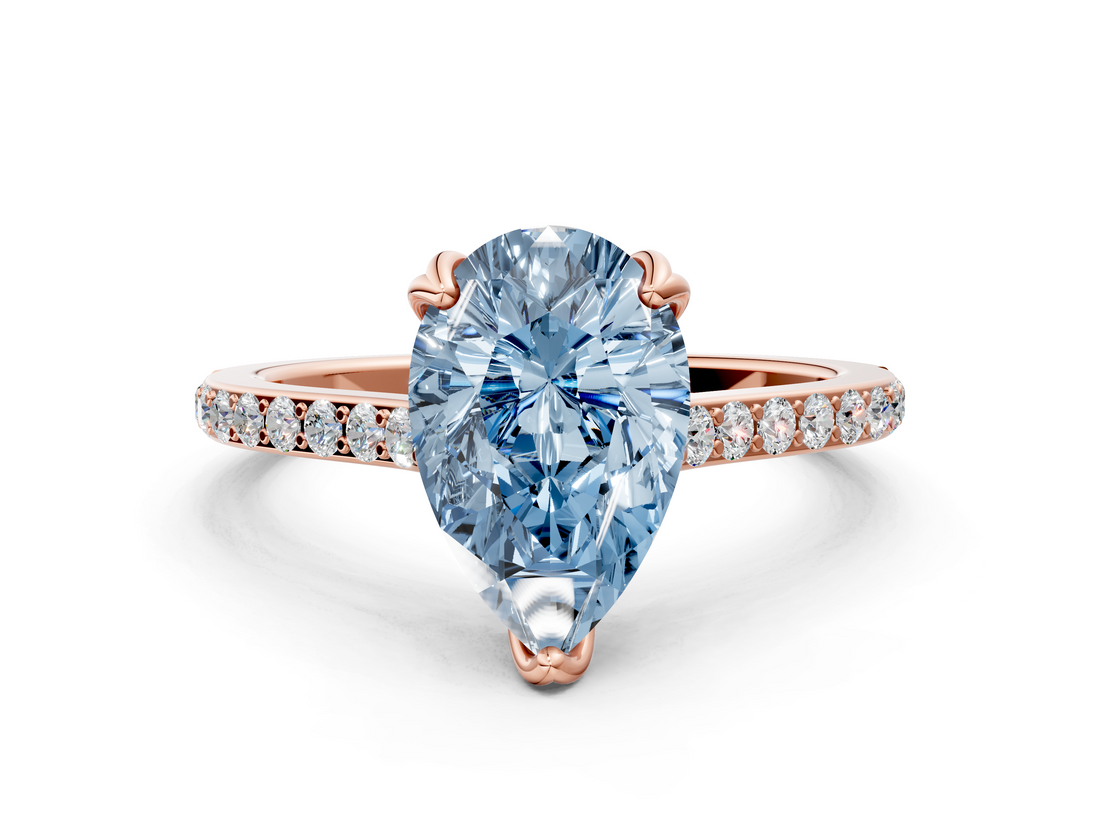 Rose gold Fancy Blue Pear  Solitaire Diamond Engagement Ring with Pave Band and Six-Prong Setting_20