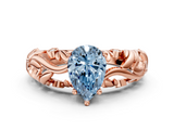 Rose gold Fancy Blue Pear  Solitaire Diamond Leaf Vine Band with Prong Setting_49