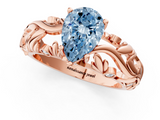 Rose gold Fancy Blue Pear  Solitaire Diamond Leaf Vine Band with Prong Setting_50