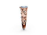 Rose gold Fancy Blue Pear  Solitaire Diamond Leaf Vine Band with Prong Setting_51