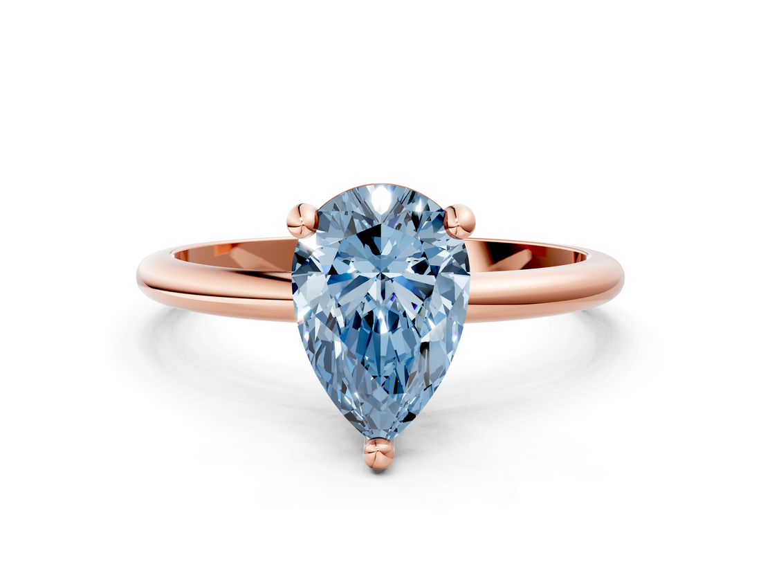 Rose gold Fancy Blue Pear  Solitaire Diamond Ring with 4-Prong Setting on a Classic Band_3
