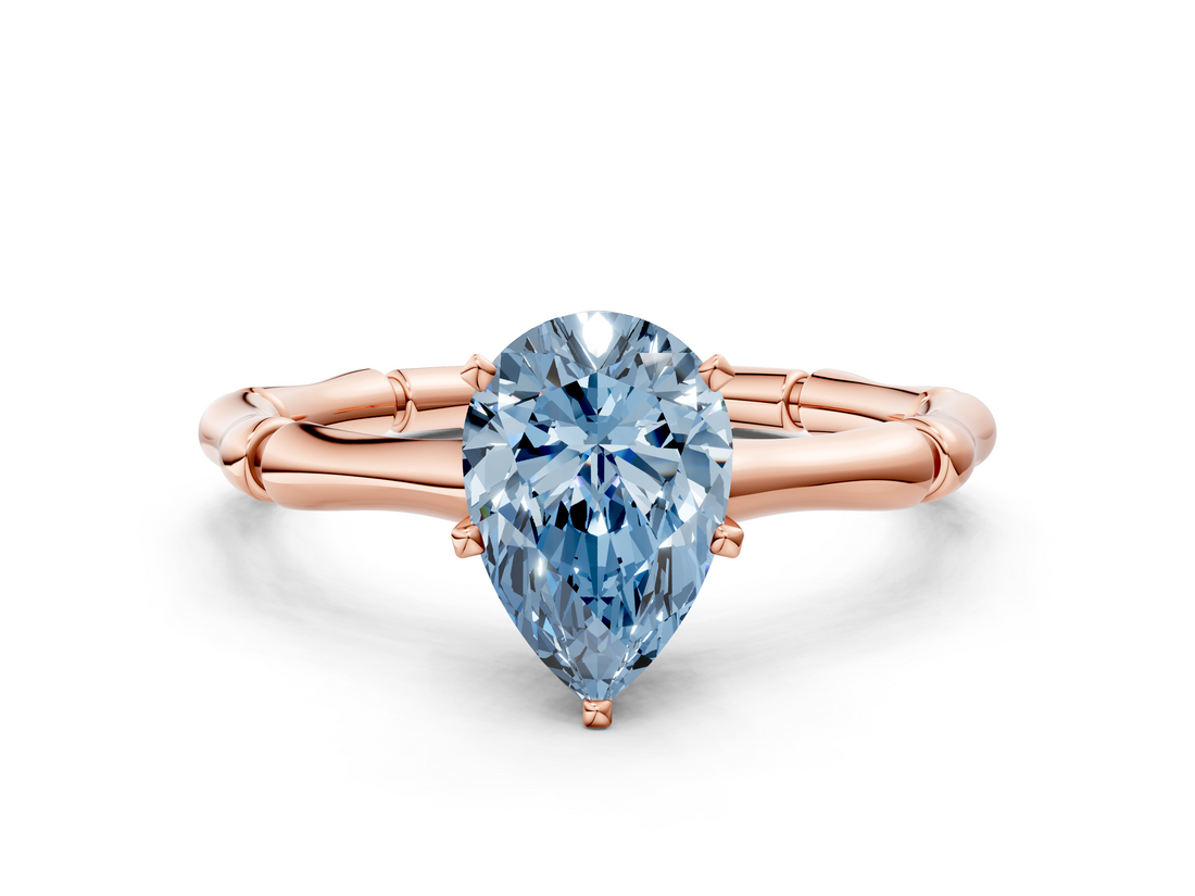 Rose gold Fancy Blue Pear  Solitaire Diamond Ring with Bamboo Band and Four-Prong Setting_39