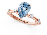 Rose gold Fancy Blue Pear  Solitaire Diamond Ring with Bezel Set Side Stones and Prong Setting_4