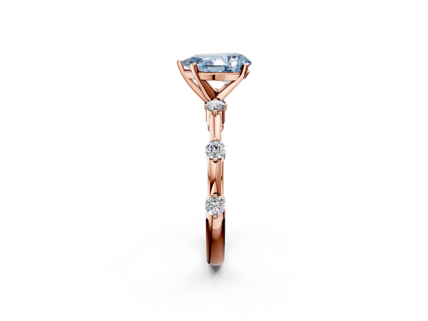 Rose gold Fancy Blue Pear  Solitaire Diamond Ring with Bezel Set Side Stones and Prong Setting