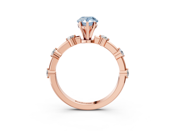 Rose gold Fancy Blue Pear  Solitaire Diamond Ring with Bezel Set Side Stones and Prong Setting
