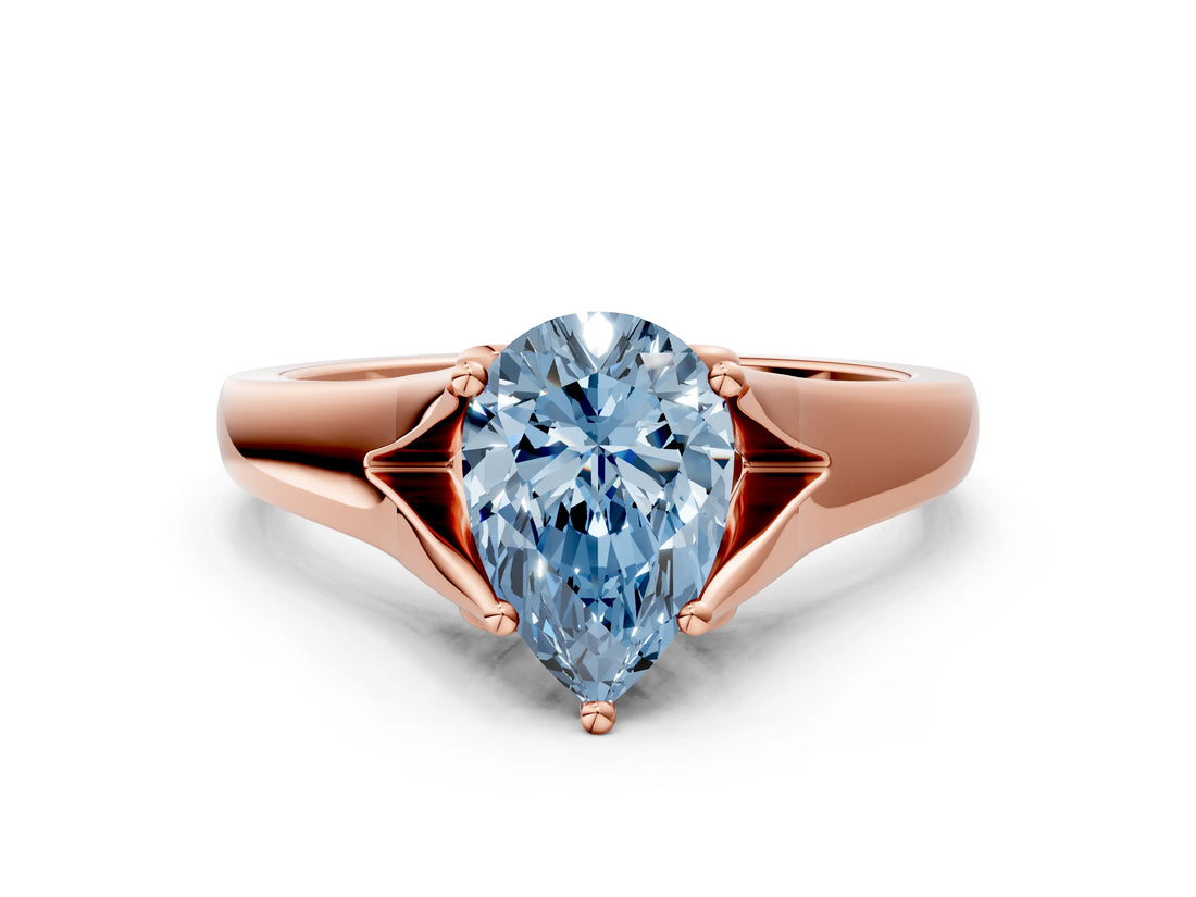 Rose gold Fancy Blue Pear  Solitaire Diamond Ring with Cathedral Band and Four-Prong Setting_66