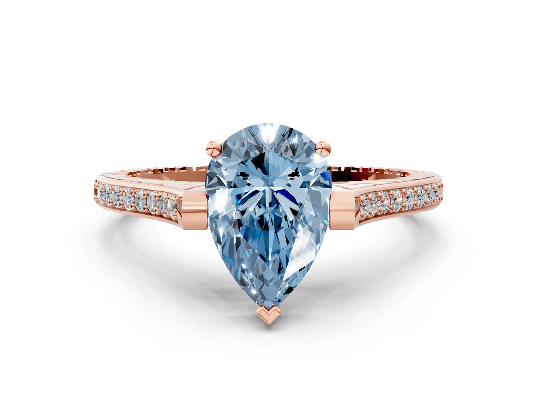 Rose gold Fancy Blue Pear  Solitaire Diamond Ring with Channel Set Band and Bezel Prong Setting_56