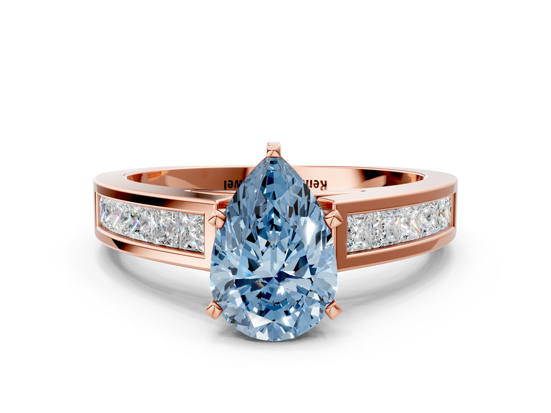 Rose gold Fancy Blue Pear  Solitaire Diamond Ring with Channel-Set Band and Four-Prong Setting_3