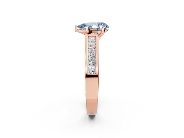 Rose gold Fancy Blue Pear  Solitaire Diamond Ring with Channel-Set Band and Four-Prong Setting