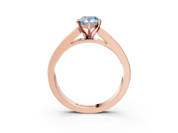 Rose gold Fancy Blue Pear  Solitaire Diamond Ring with Channel-Set Band and Four-Prong Setting