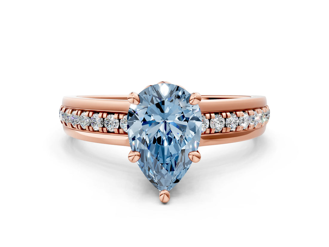 Rose gold Fancy Blue Pear  Solitaire Diamond Ring with Channel Set Band and Six-Prong Setting_47