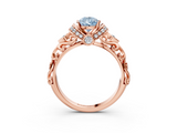 Rose gold Fancy Blue Pear  Solitaire Diamond Ring with Filigree Band and Four-Prong Setting_95
