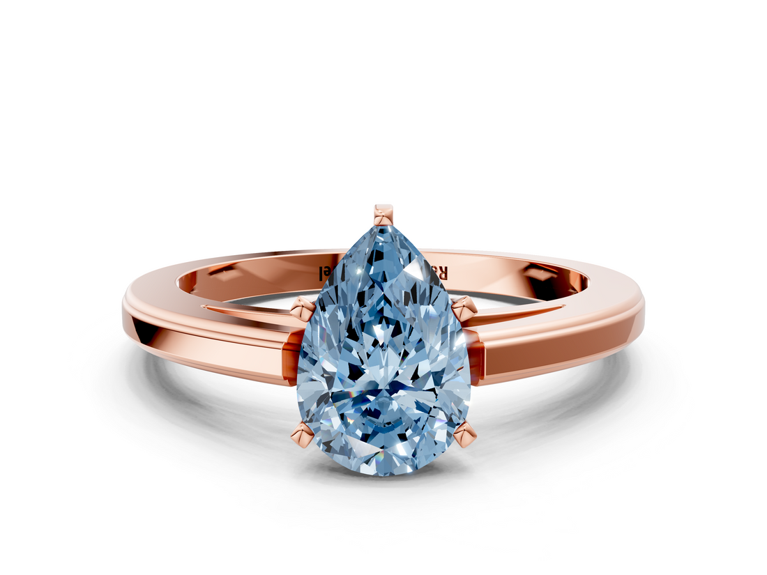 Rose gold Fancy Blue Pear  Solitaire Diamond Ring with Four-Prong Setting and Classic Band_3
