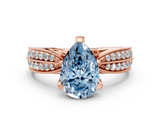 Rose gold Fancy Blue Pear  Solitaire Diamond Ring with Milgrain Pavé Band and Four-Prong Setting_35
