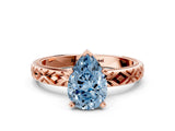 Rose gold Fancy Blue Pear  Solitaire Diamond Ring with Milgrain and Black Enamel X Pattern Band_184